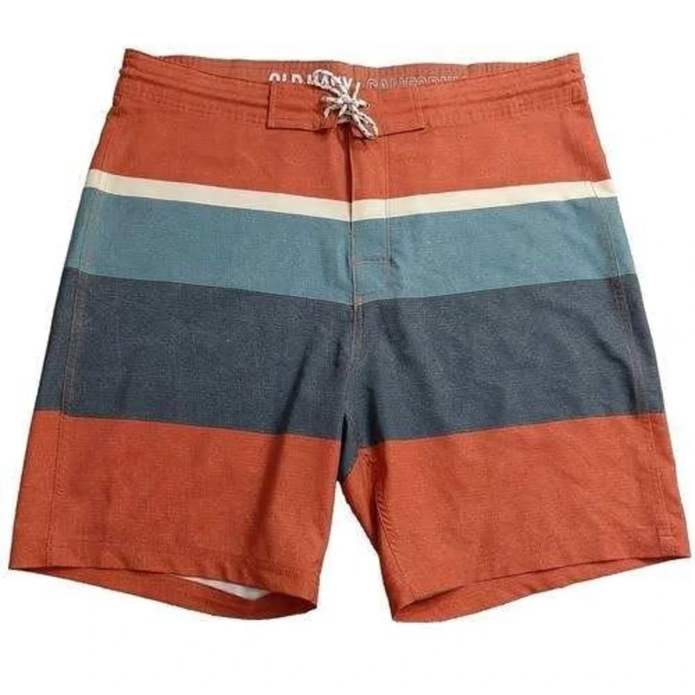 Old Navy Board Shorts Striped Swim Trunks Men's 34 Orange Blue